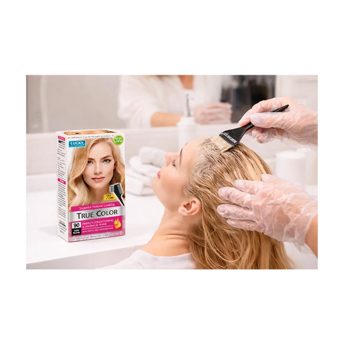 Tinte de cabello para mujer color rubio claro #90 Lucky Super Soft (40 ml / 1.36 fl. oz) - Thumbnail 3