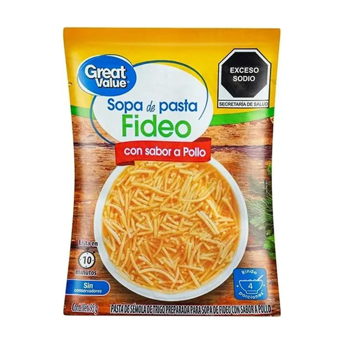 Sopa de pasta fideo con sabor a pollo Great Value (95 g / 3.35 oz) - Thumbnail 3