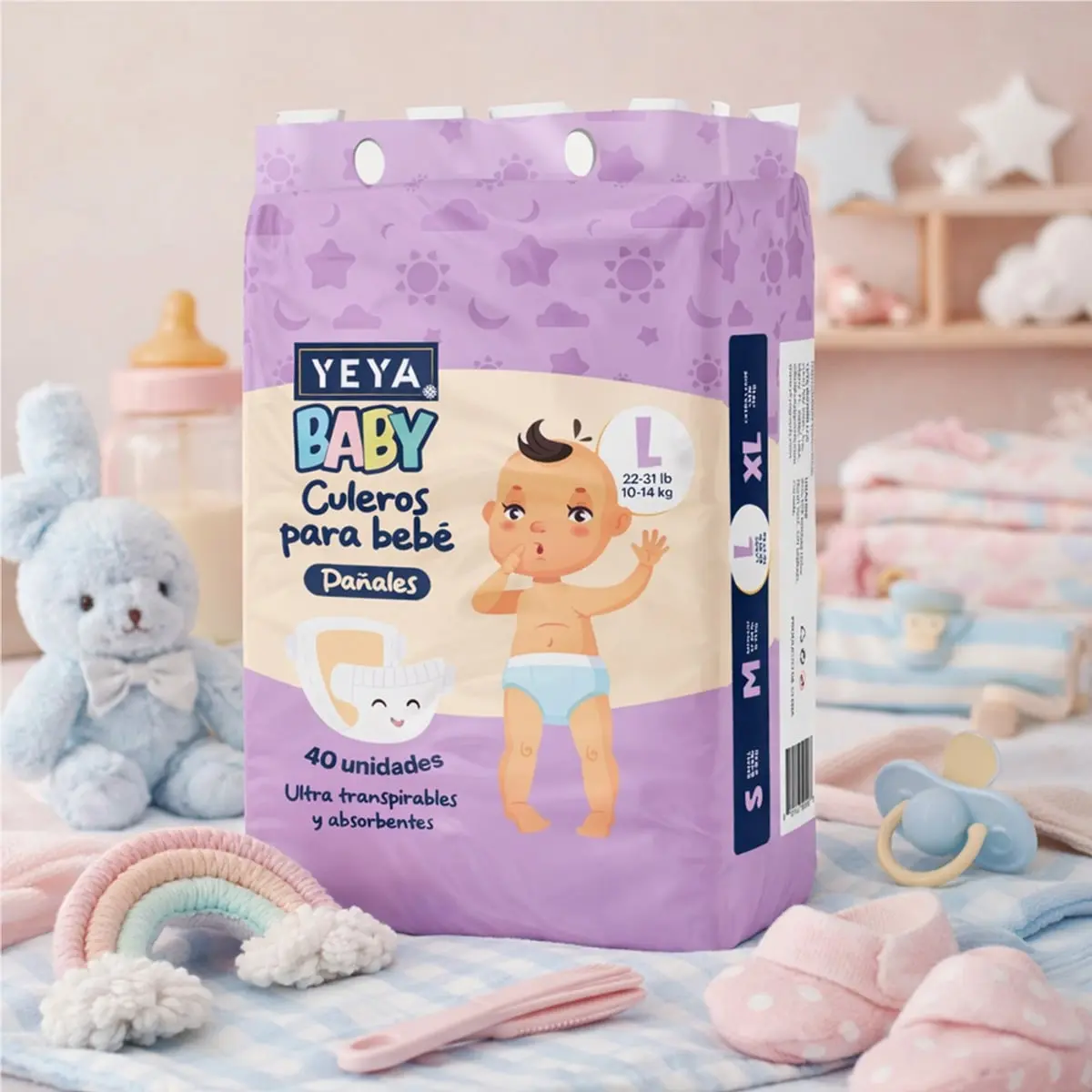 Pañales desechables para bebé talla L YEYA (40 U) - Thumbnail 2