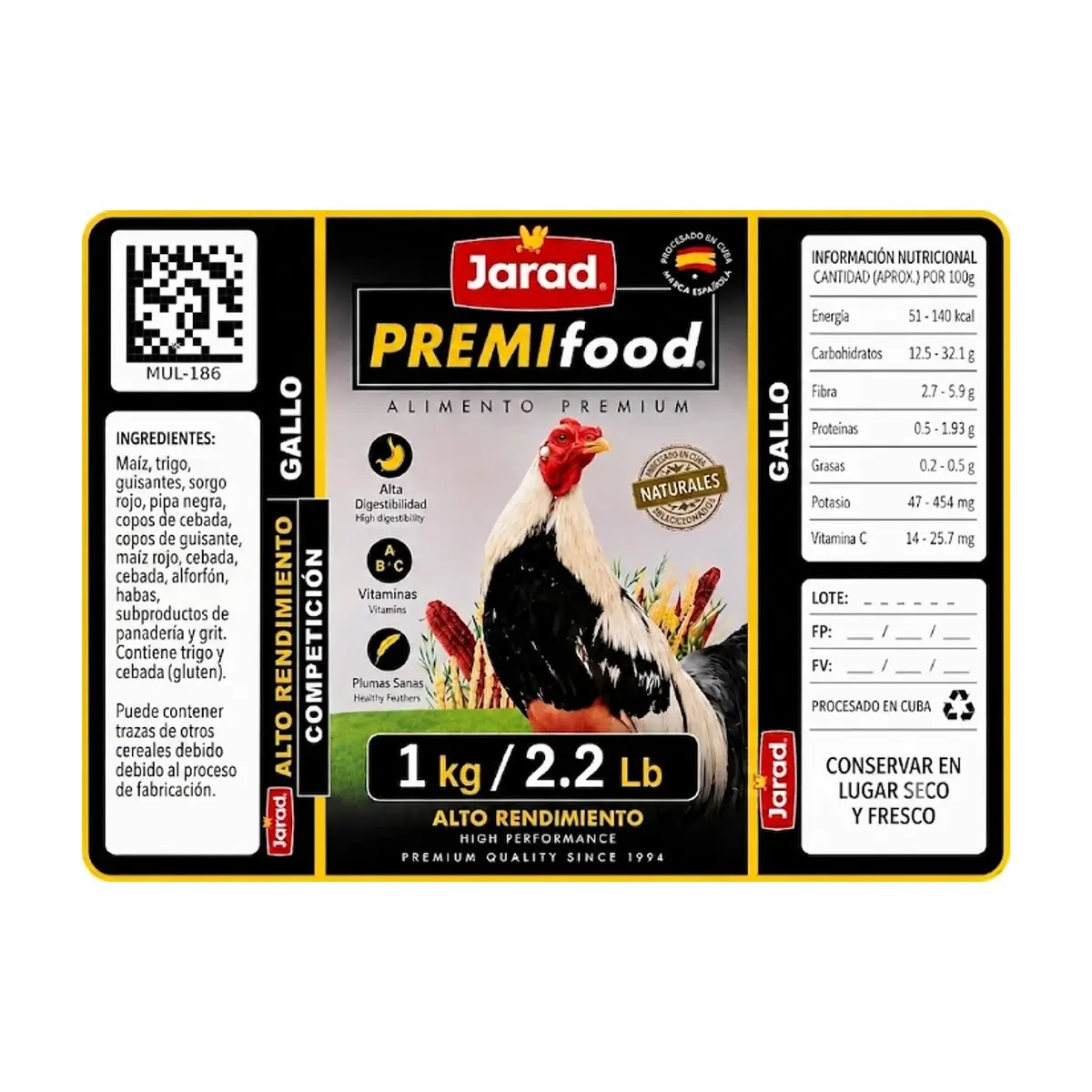 Alimento premium para gallo Jarad Premifood (1 kg / 2.2 lb) - Thumbnail 3