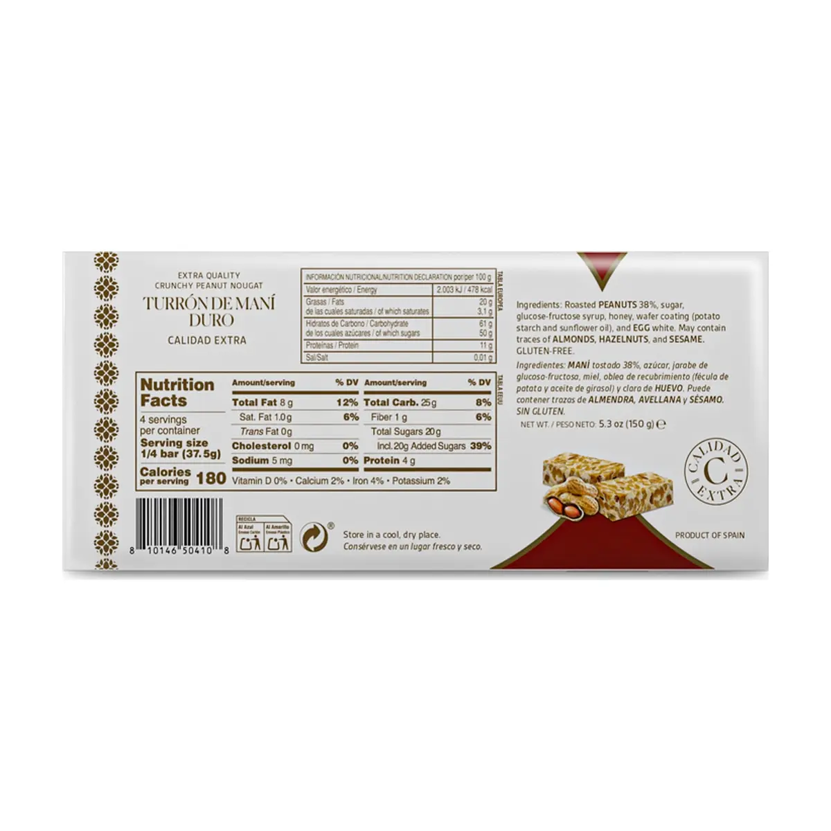 Turrón de Maní Duro Calidad Extra YEYA (150 g / 5.3 oz) - Thumbnail 4