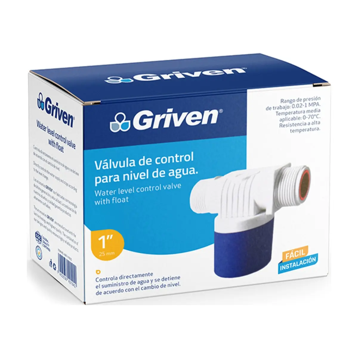 Válvula de control para nivel de agua de 1" con flotante Griven