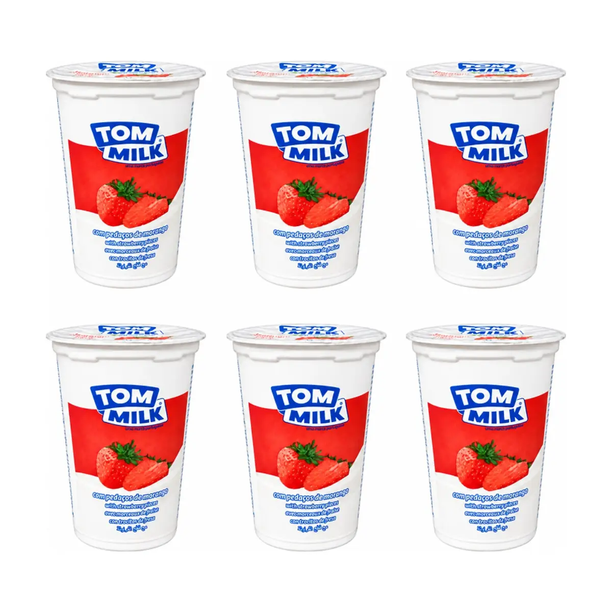 Yogurt pasteurizado sabor fresa con trocitos de frutas Tom Milk (6 x 500 g / 1.10 lb)