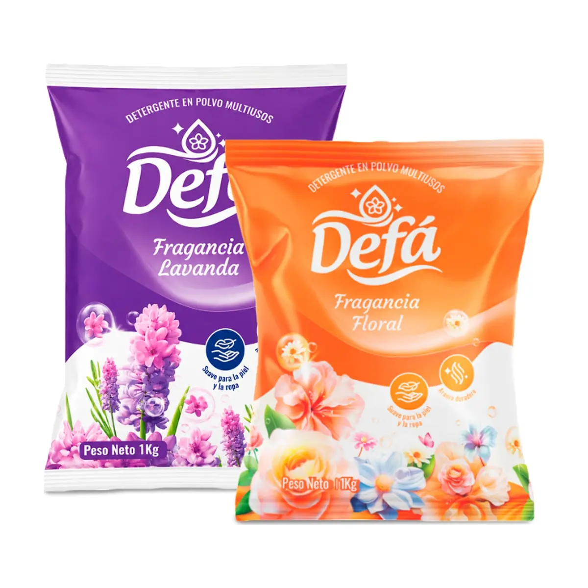 Combo de detergentes Defá #1: Detergente en polvo multiusos fragancia de lavanda Defá + Detergente en polvo multiusos fragancia floral Defá