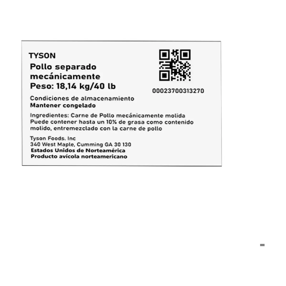 Caja de carne de pollo separado mecánicamente Tyson (18.14 kg / 40 lb) - Thumbnail 3