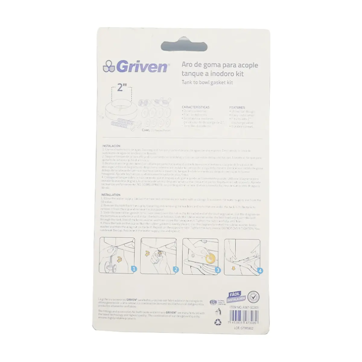 Kit completo para acople de inodoro con descarga de 2" Griven - Thumbnail 8
