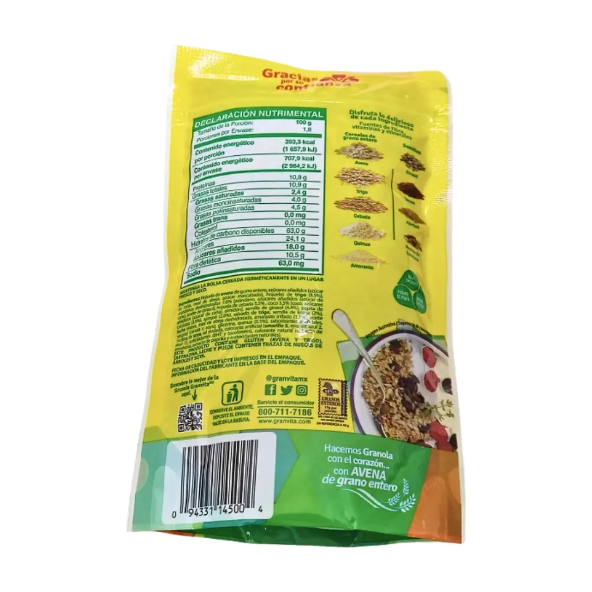 Cereal granola con cereales de grano entero, semillas y frutas Granola y Semillas Granvita (180 g / 6.3 oz) - Thumbnail 3