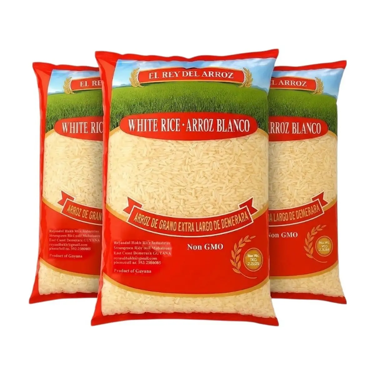 Arroz blanco de grano extra largo El rey del arroz (3 X 1 kg / 2.2 lb)