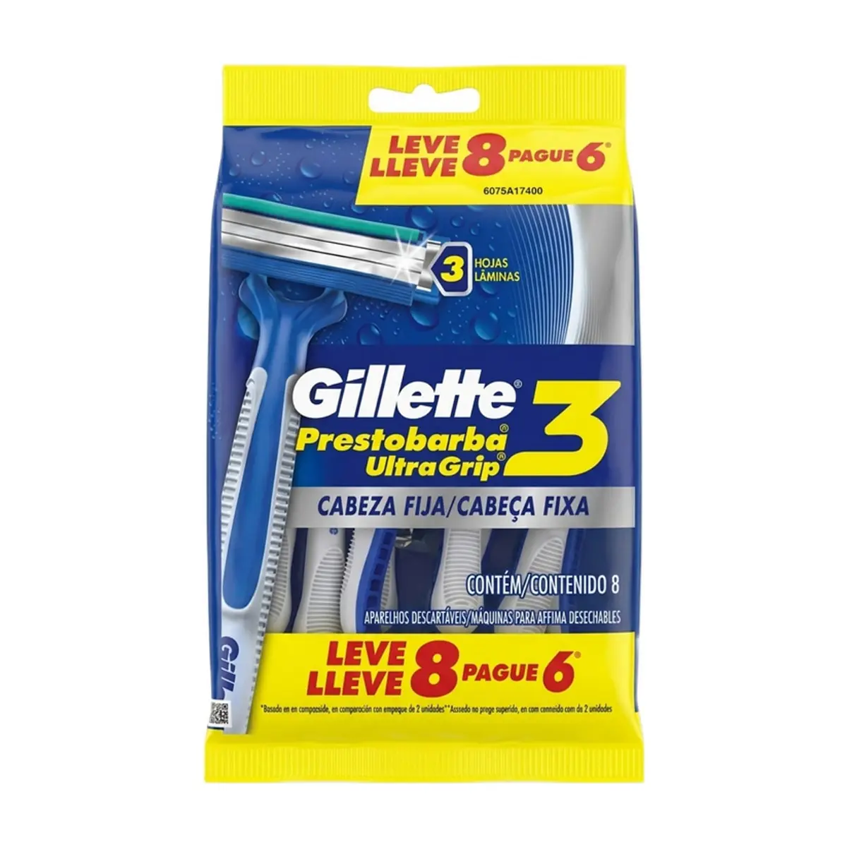 Máquina de afeitar desechable Gillette Prestobarba3 UltraGrip (8 U) - Imagen 1