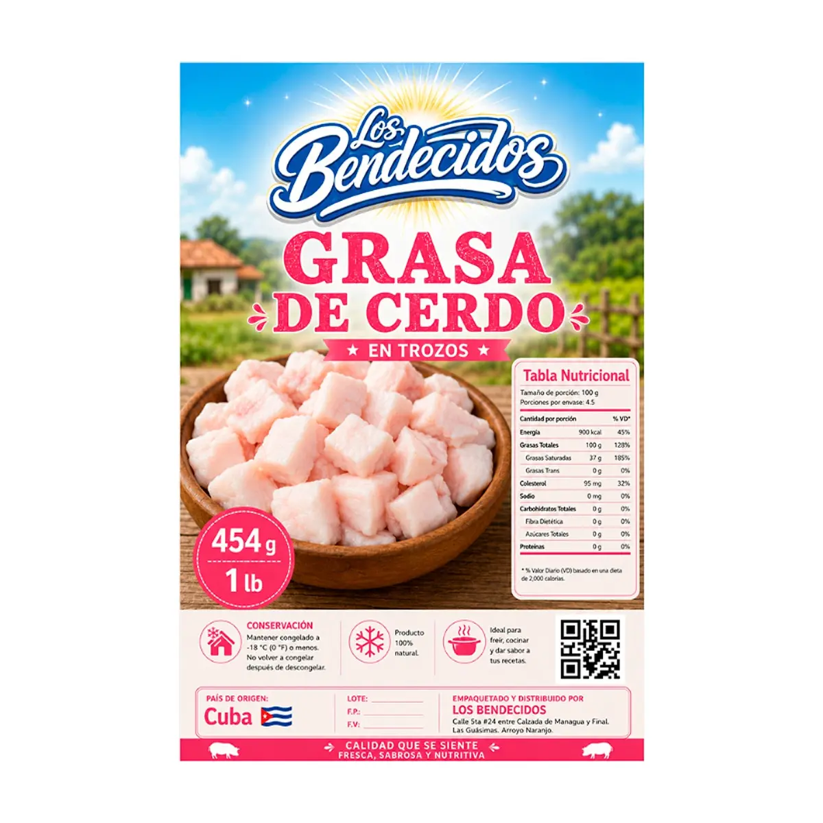 Grasa de cerdo en trozos Los Bendecidos (454 g / 1 lb) - Thumbnail 2