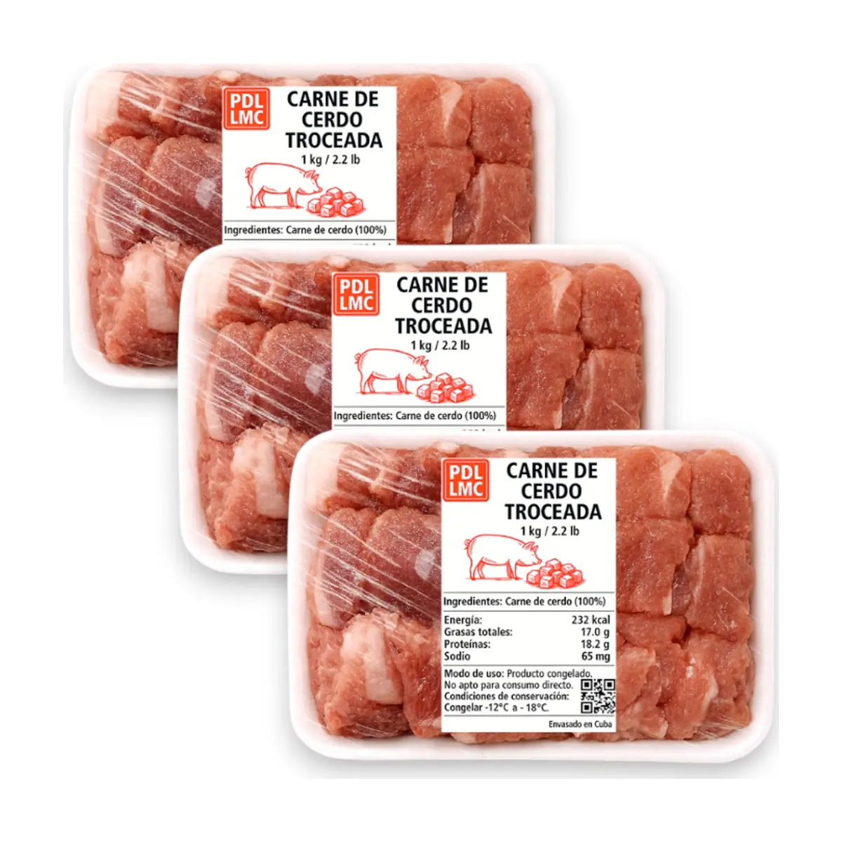 Carne de cerdo troceada PDL LMC (3 x 1 kg / 2.2 lb)