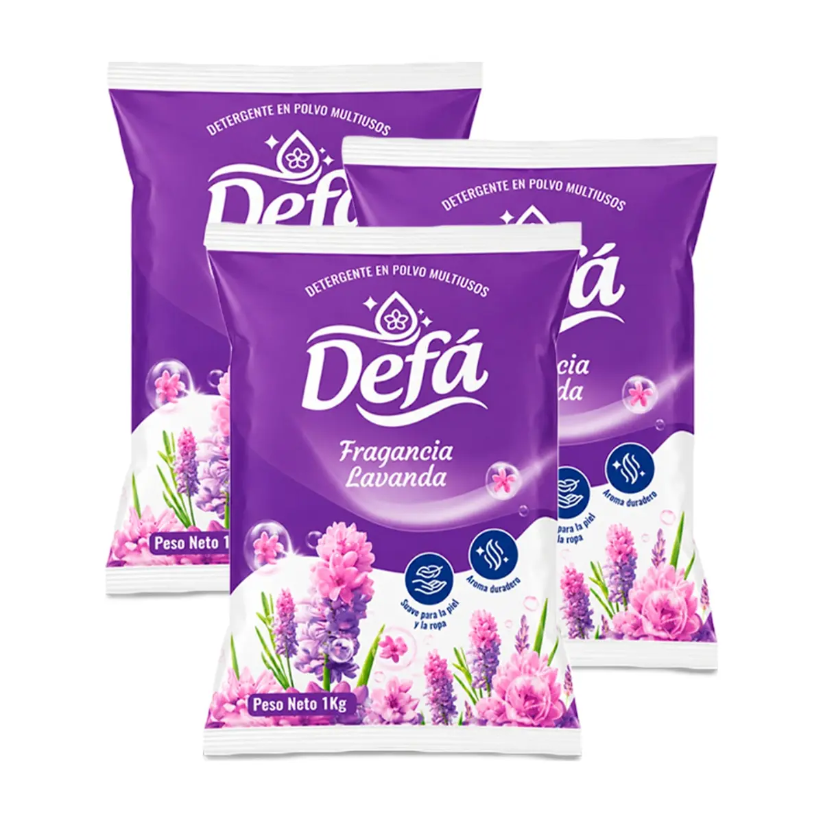 Detergente en polvo multiusos fragancia de lavanda Defá (3 x 1 kg / 2.2 lb)