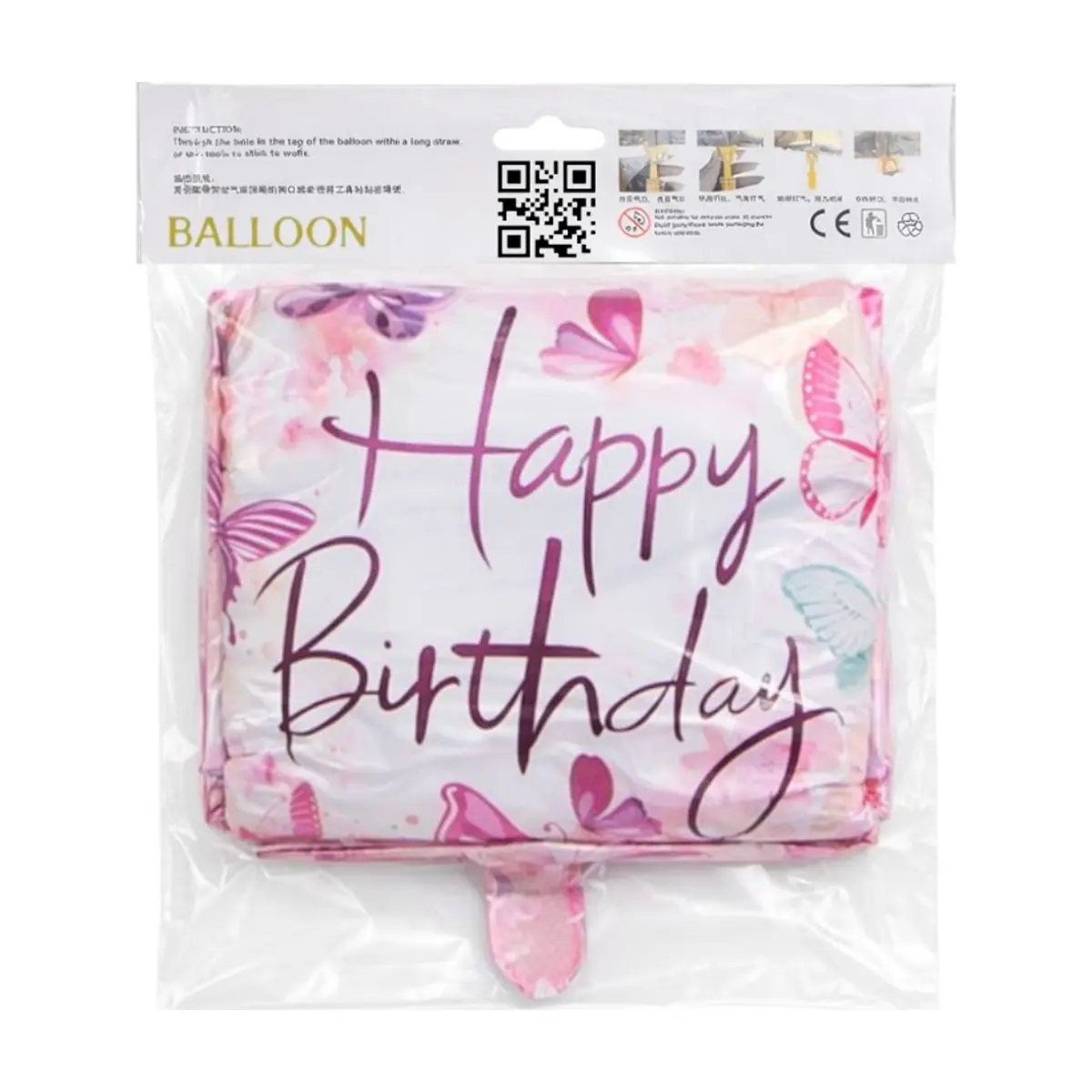 Globo con cartel de Happy birthday y diseño de mariposas Ballon (18 pulgadas) - Thumbnail 3