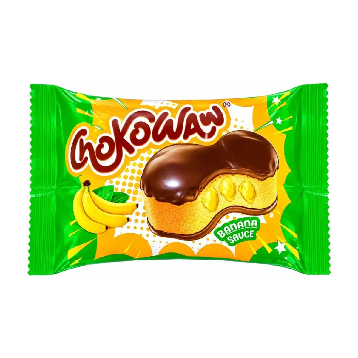Pastel cubierto de chocolate con crema sabor plátano Chokowaw (30 g / 1.05 oz)