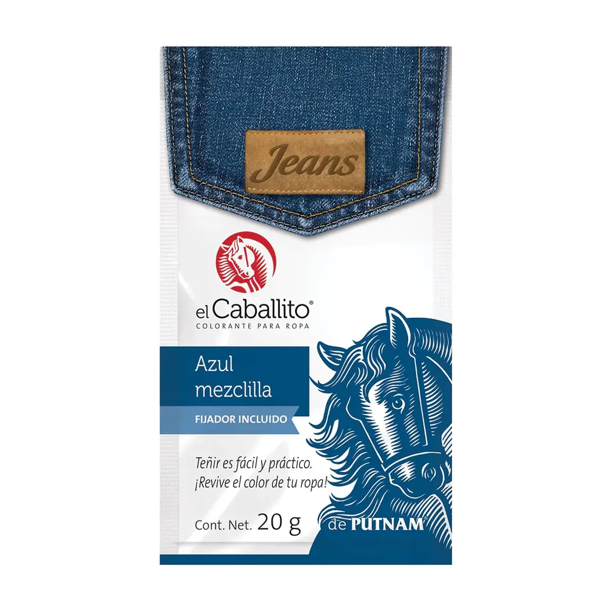 Colorante para ropa azul mezclilla El Caballito (20 g)