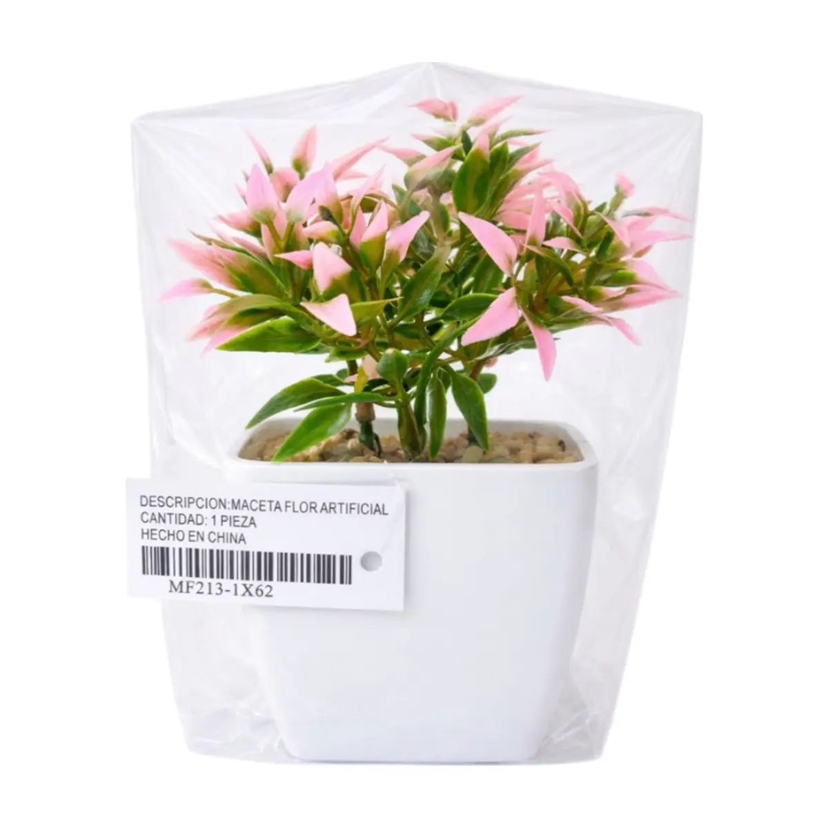 Maceta con plantas artificial verde y rosado Tiara - Thumbnail 3