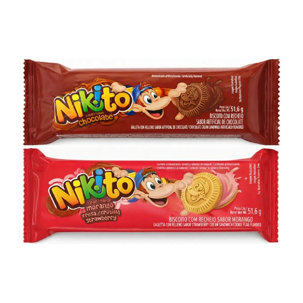Galletas dulces con crema sabor chocolate Nikito (51.6 g / 1.82 oz) y Galletas dulces con crema sabor fresa Nikito (51.6 g / 1.82 oz)