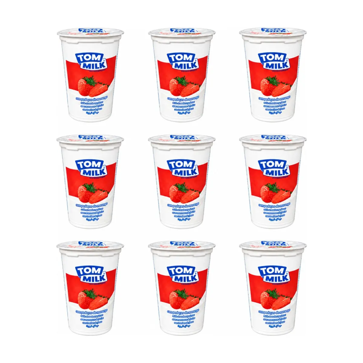 Yogurt pasteurizado sabor fresa con trocitos de frutas Tom Milk (9 x 500 g / 1.10 lb)