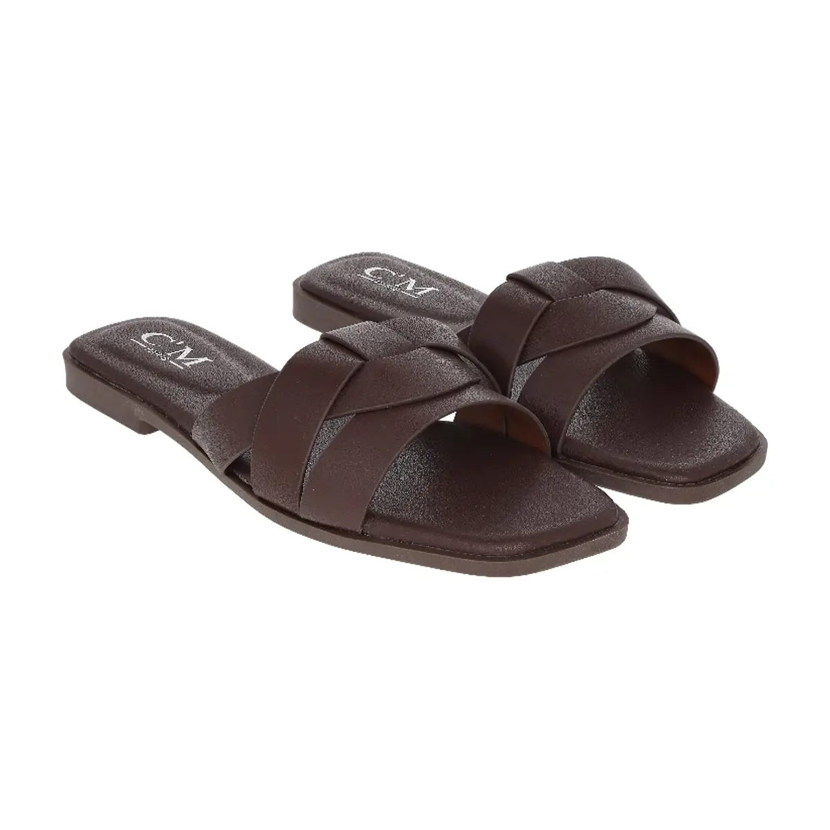 Sandalias planas marrones de correas cruzadas y nudo para mujer CM PARIS (Talla 39)