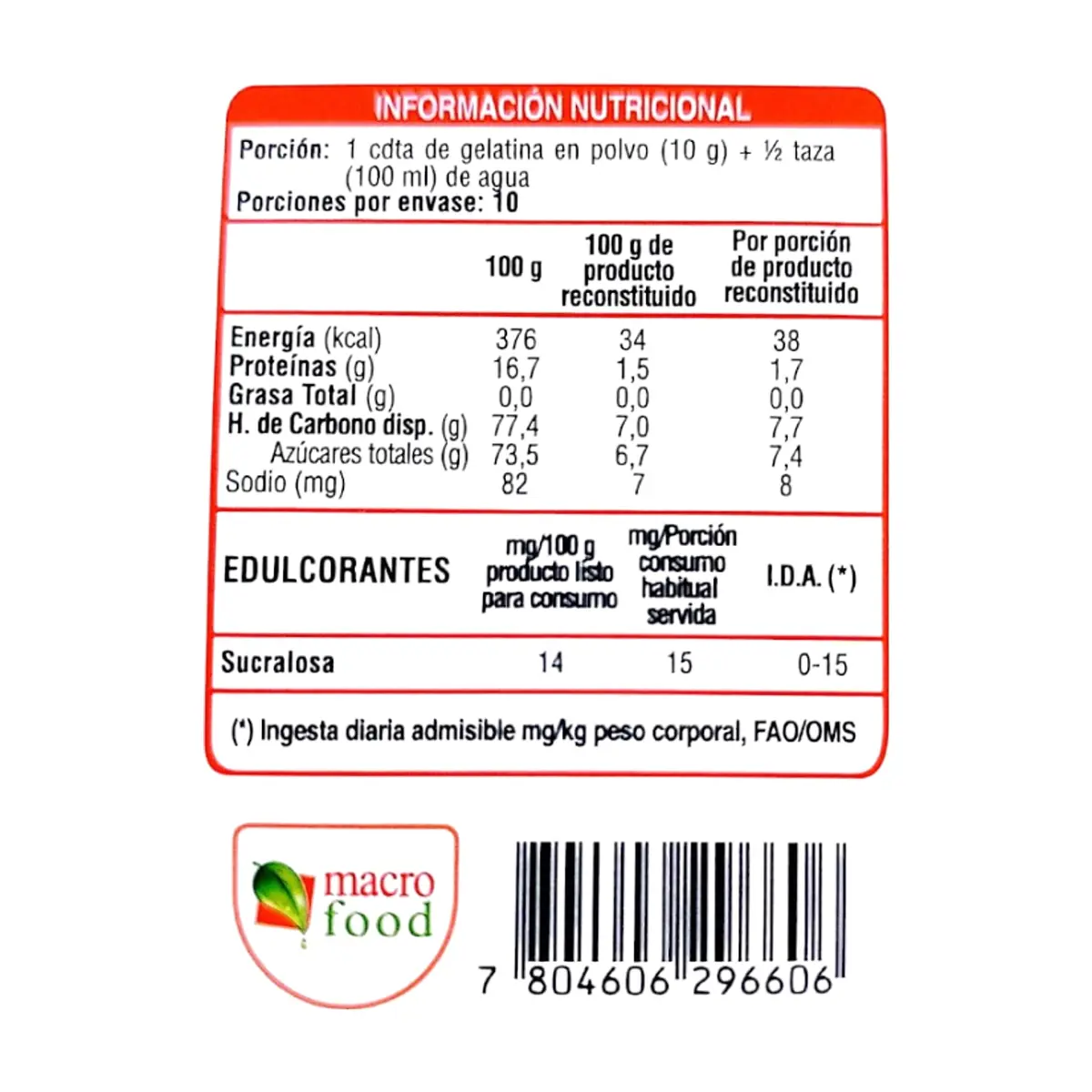 Gelatina sabor naranja Macro Food (100 g / 3.5 oz) - Thumbnail 3
