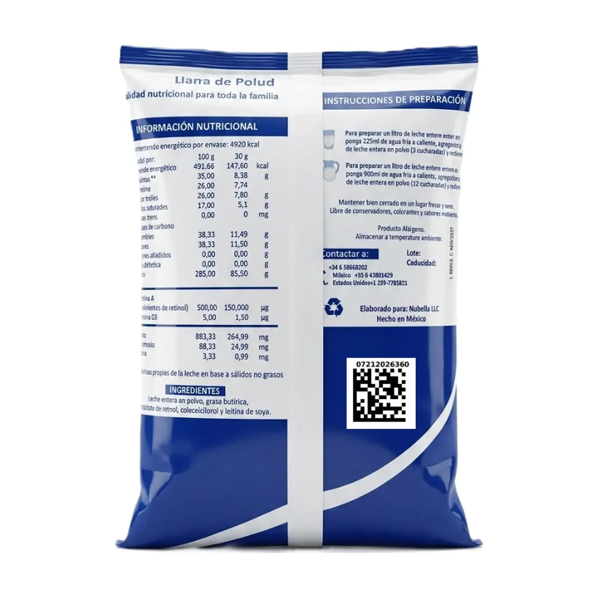 Leche en polvo entera Nubella (1 kg / 2.2 lb) - Thumbnail 3