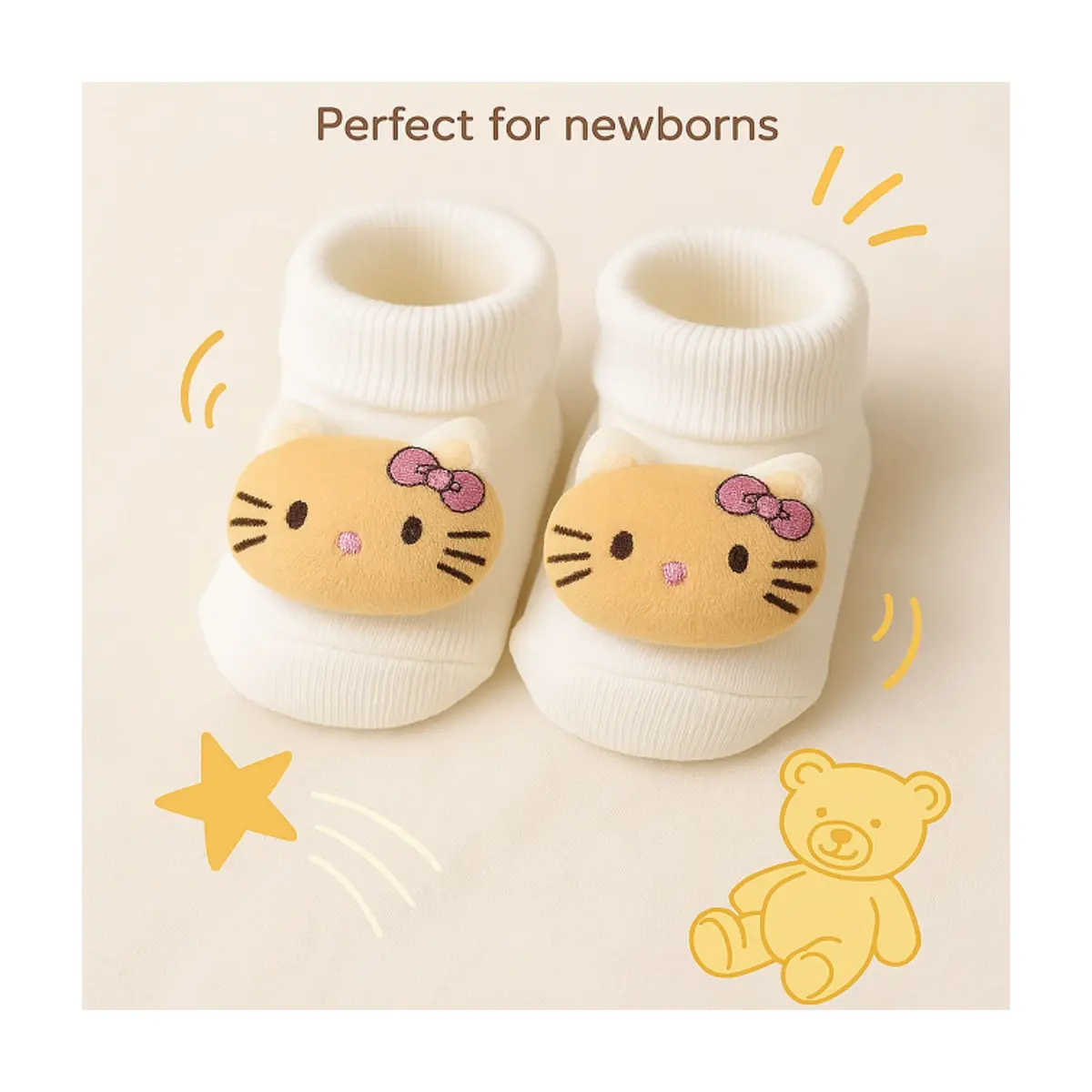 Par de calcetines de color blanco con sonajero de peluche para bebé Ayaydin Miroglio - Miniatura 4