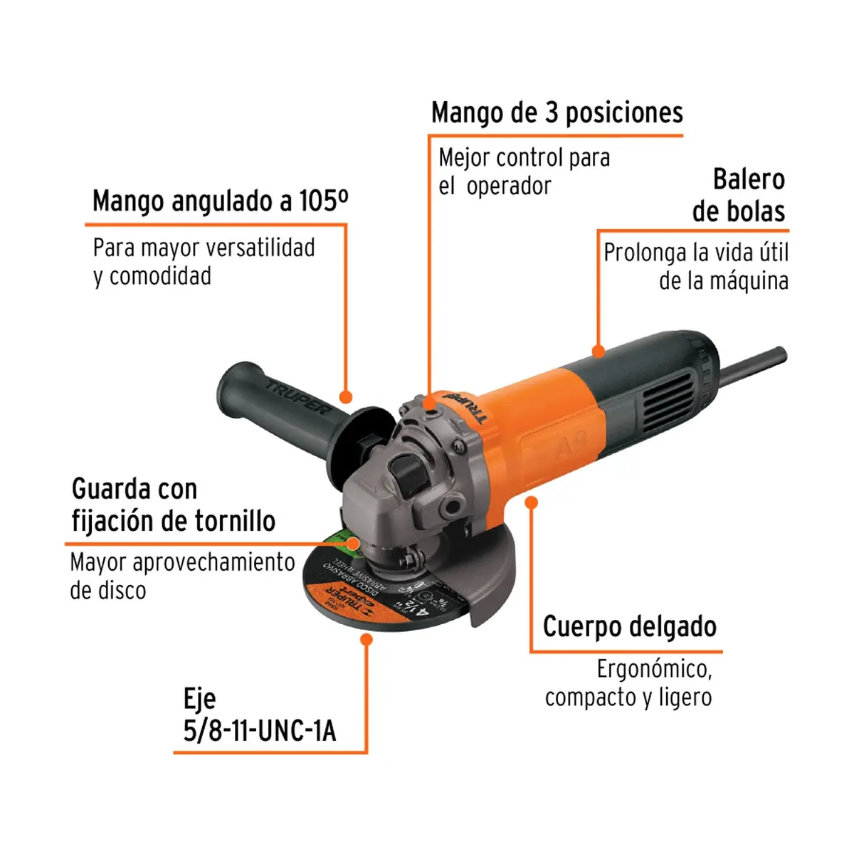 Esmeriladora profesional angular 4-1/2" Truper ESMA-4-1/2A9 - Thumbnail 2