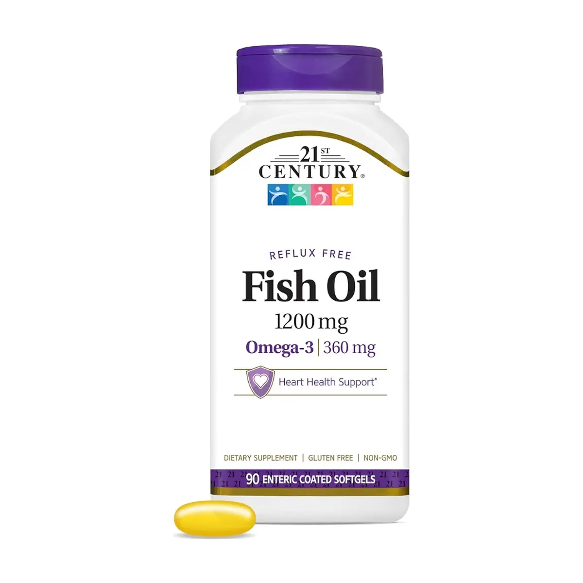 Aceite de pescado 1200 mg con recubrimiento entérico 21st Century (90 cápsulas blandas)