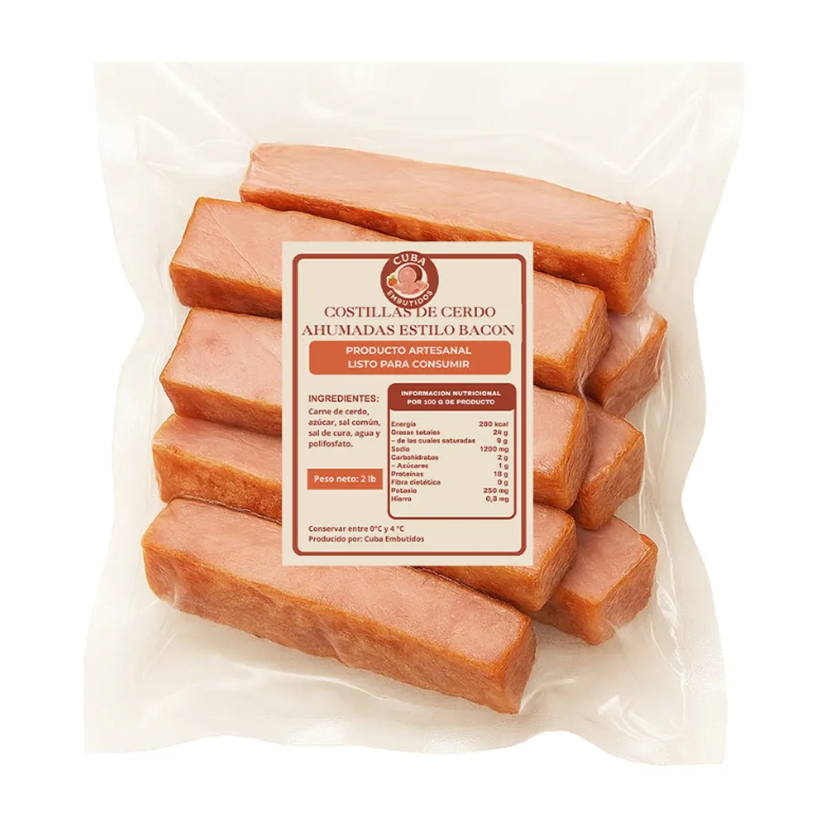 Costillas de cerdo ahumadas estilo bacón Cuba Embutidos (907 g / 2 lb) - Thumbnail 2