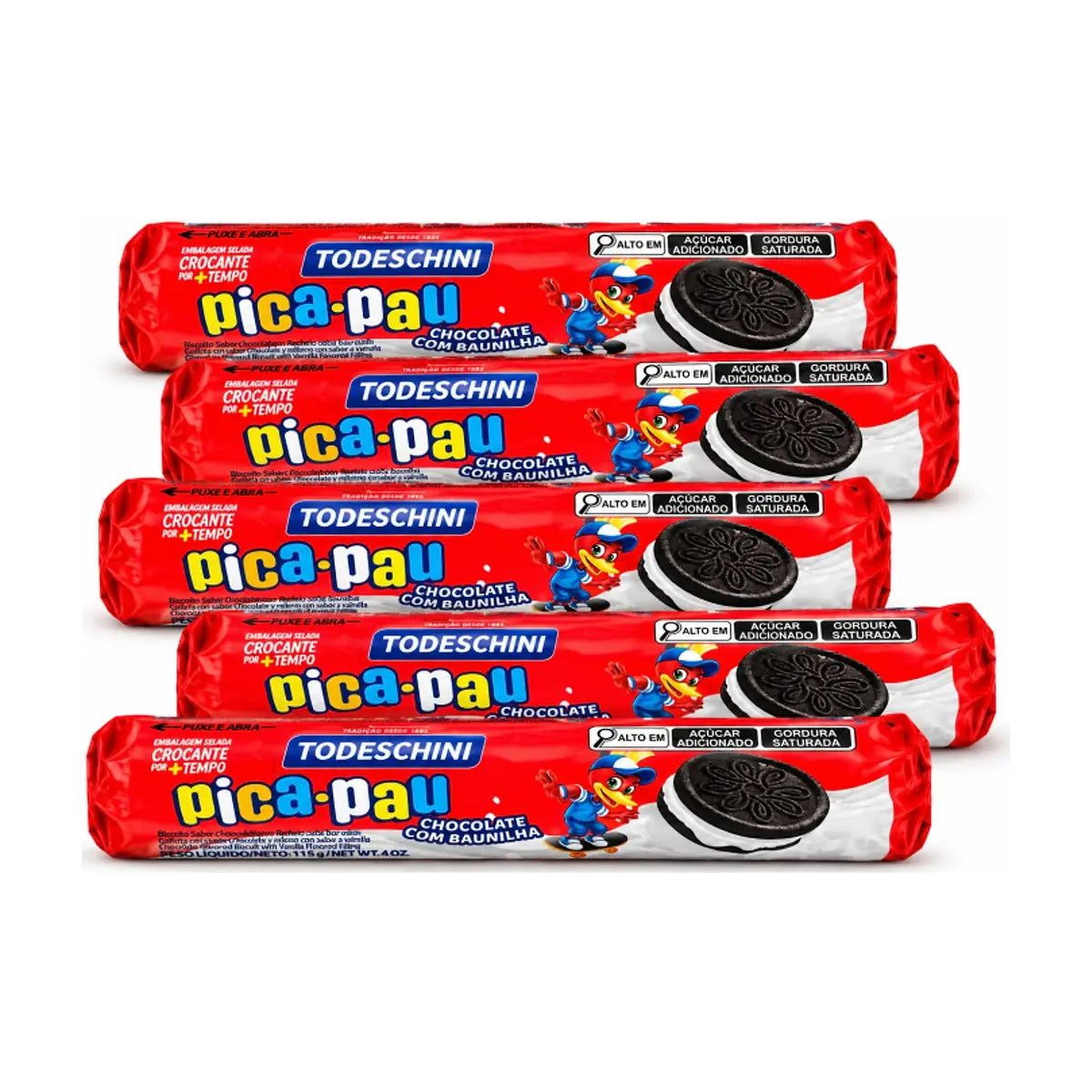 Galletas de chocolate con relleno sabor a vainilla pica pau Todeschini (5 x 115 g / 4 oz)