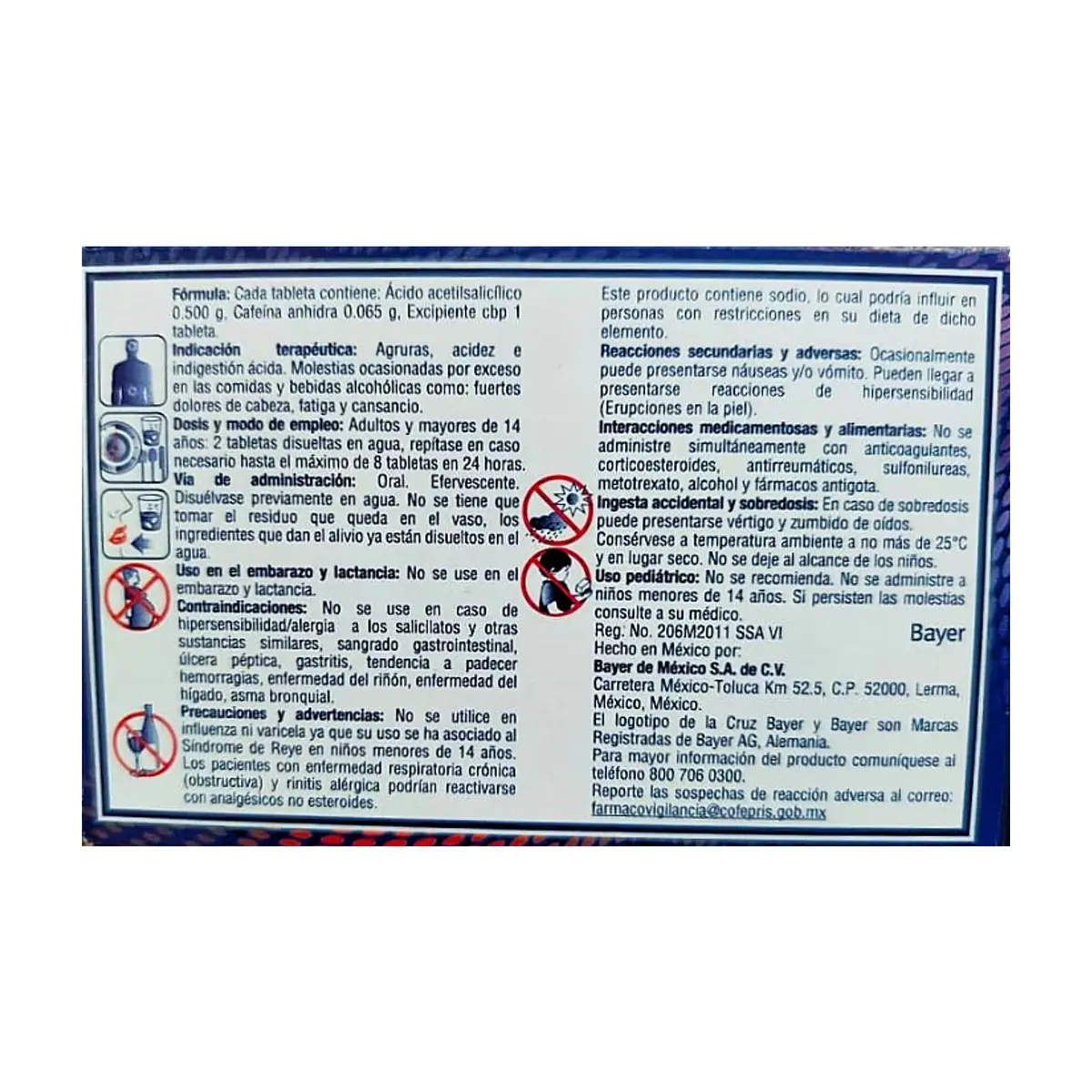 Ácido acetilsalicílico 500 mg + Cafeína 65 mg Bayer Alka-Seltzer Boost (10 tabletas) - Thumbnail 4