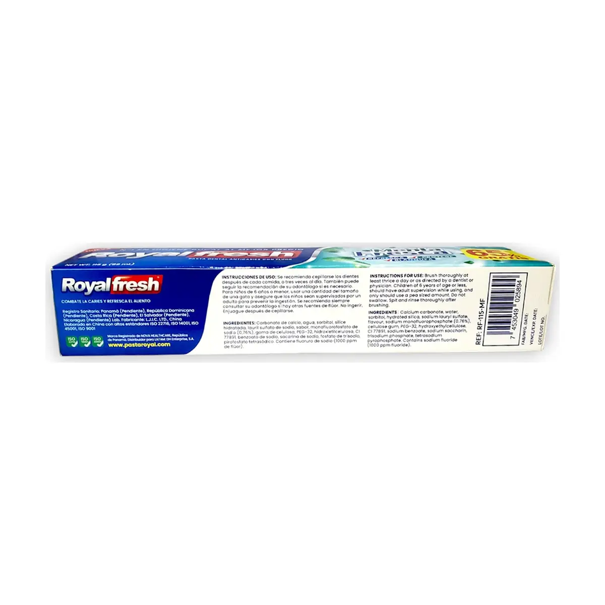 Pasta dental anticaries con flúor Menta Fresca Royalfresh (115 g / 4.05 oz) - Miniatura 3