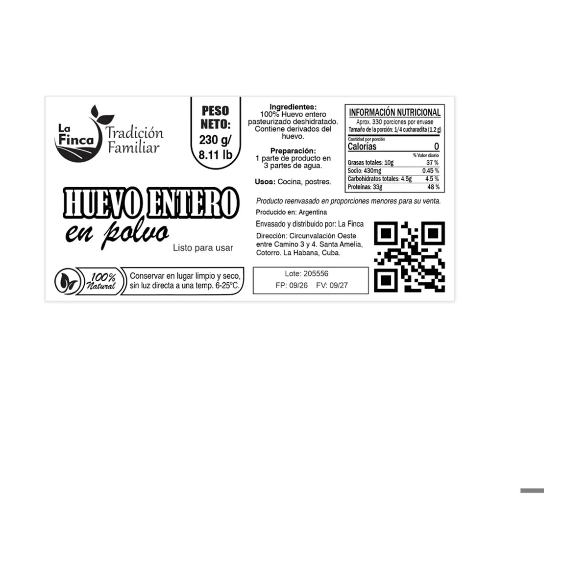Huevo entero en polvo La Finca (230 g / 8.11 oz) - Thumbnail 3