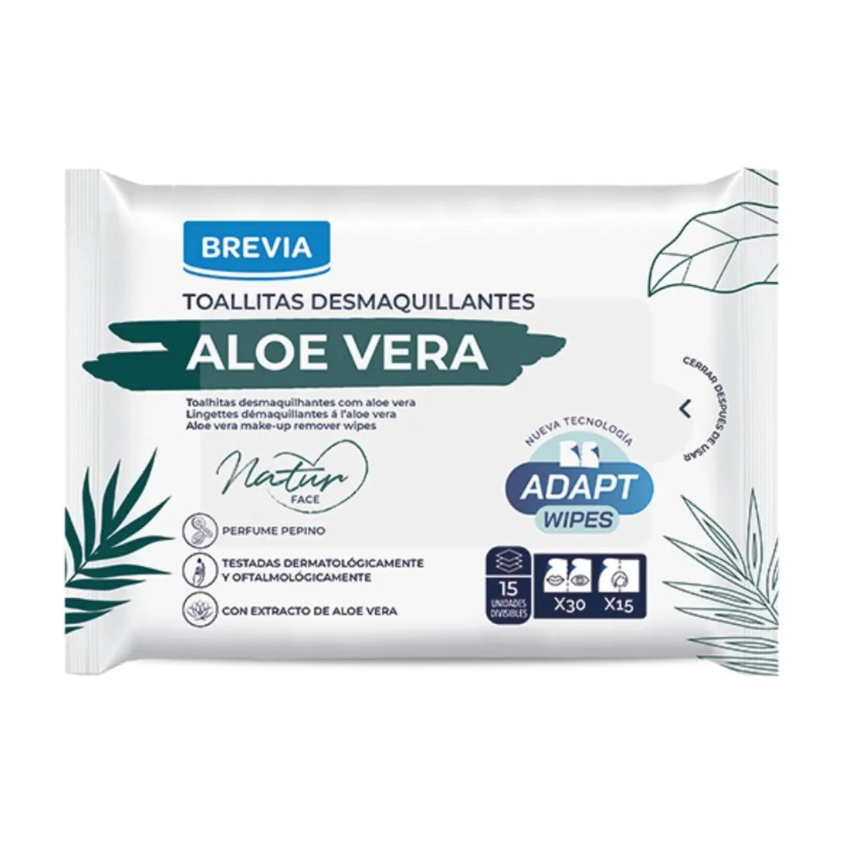 Toallitas húmedas desmaquillantes aloe vera Brevia (15 U)