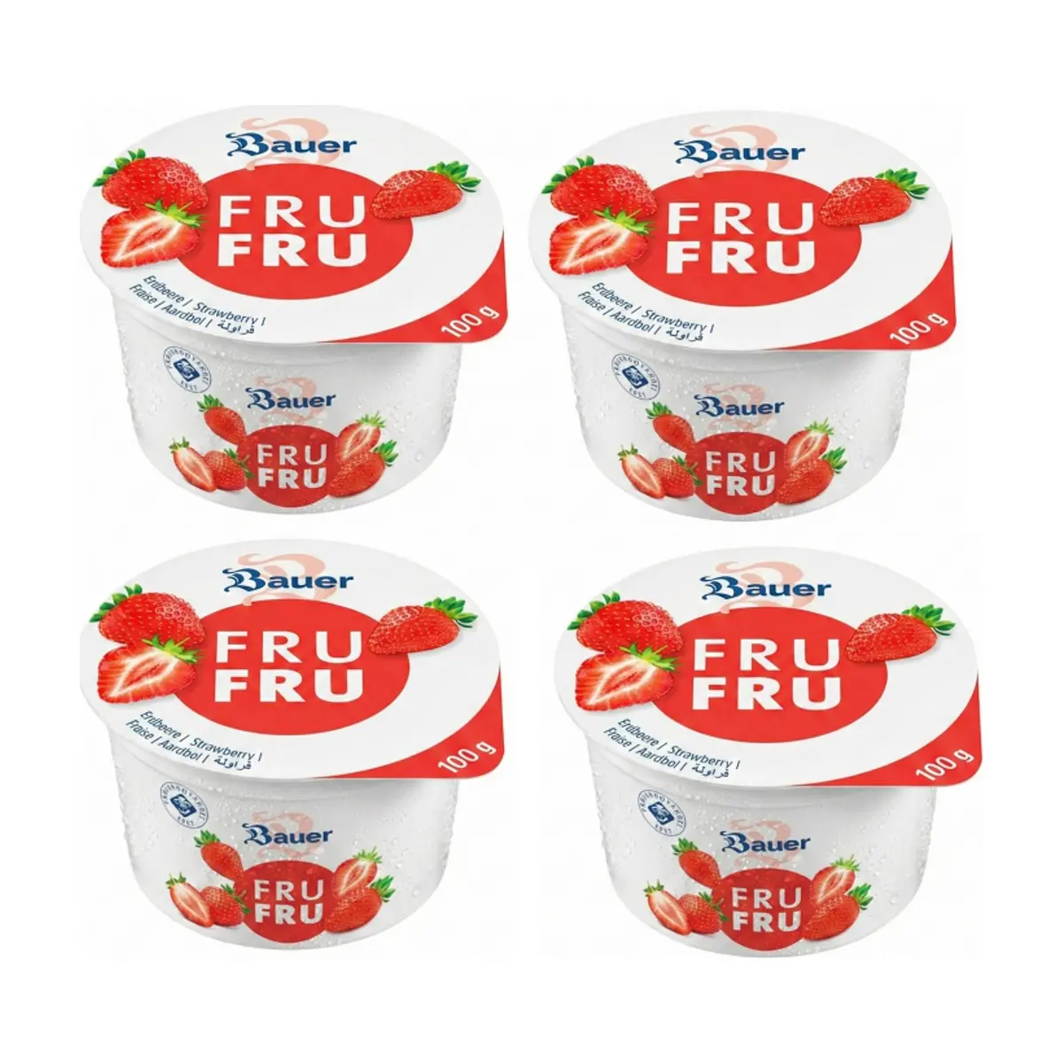 Yogur sabor fresa Bauer Fru Fru (4 x 100g / 3.53oz)