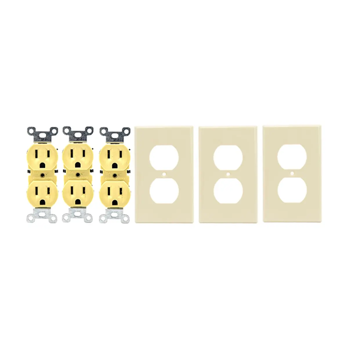 Set de 3 tomacorrientes doble de 125 V / 15 A con tapas Troen