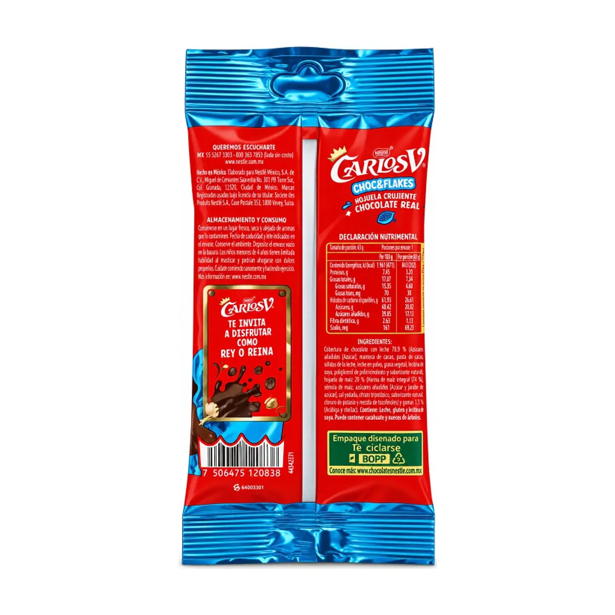 Hojuela de maiz cubierta de chocolate con leche CarlosV Nestlé (43 g / 1.52 oz) - Thumbnail 2