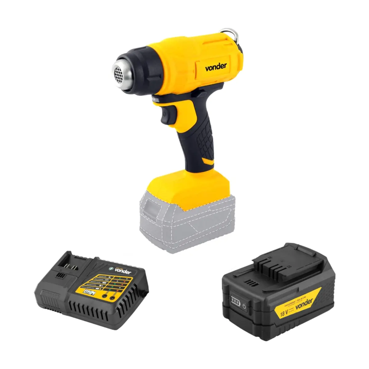 Soplador térmico ISTV1827 + Batería 18 V 4 Ah - iones de litio IBV 1850 + Cargador de batería rápido de 18 V ICBV1806 Vonder