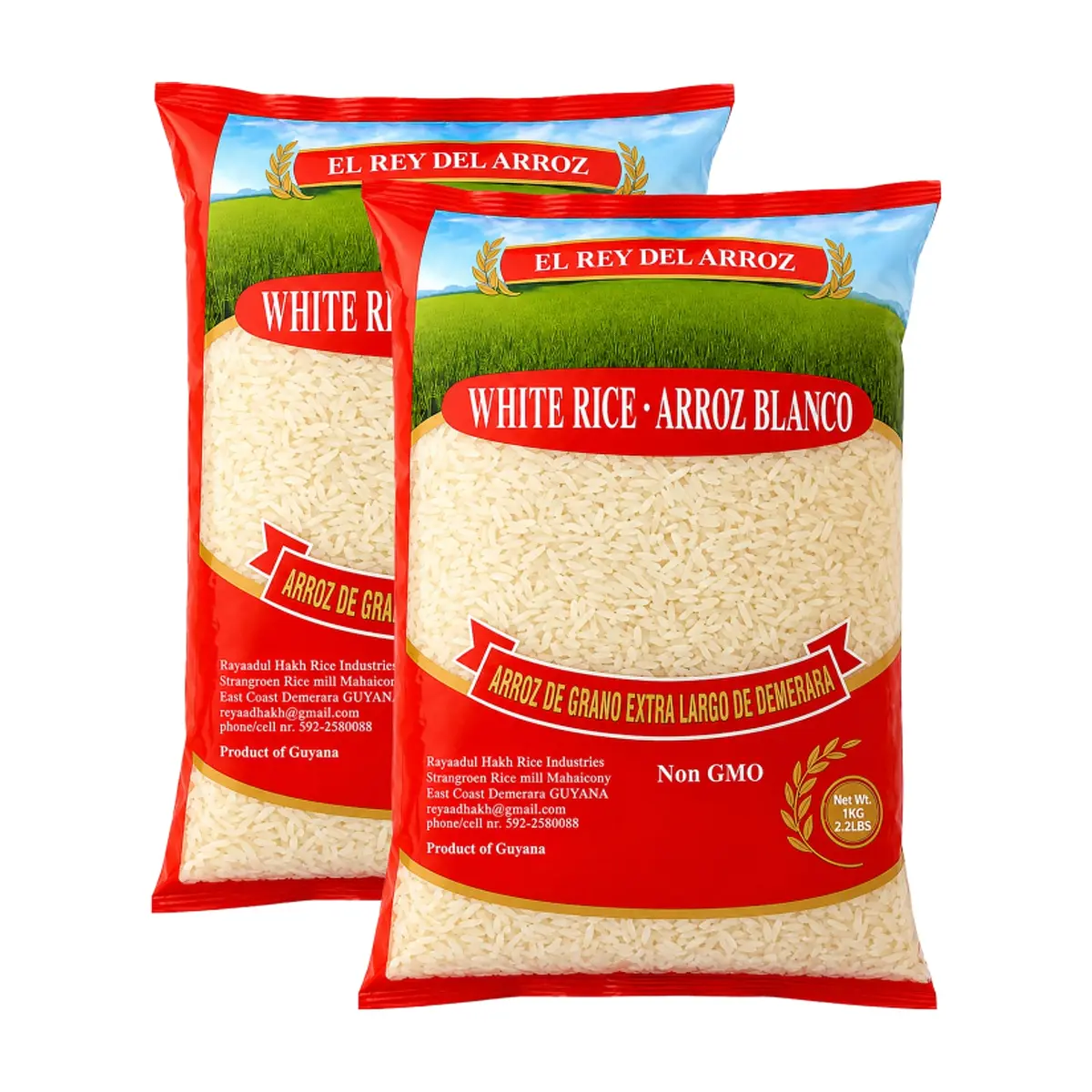 Arroz blanco de grano extra largo El rey del arroz (2 x 1 kg / 2.2 lb) - Imagen 1