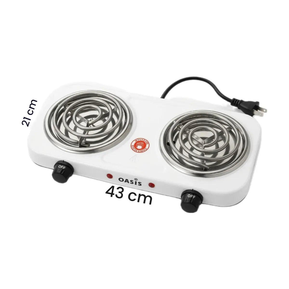 Cocina de hornilla eléctrica doble blanca Oasis 2000 W - Miniatura 2