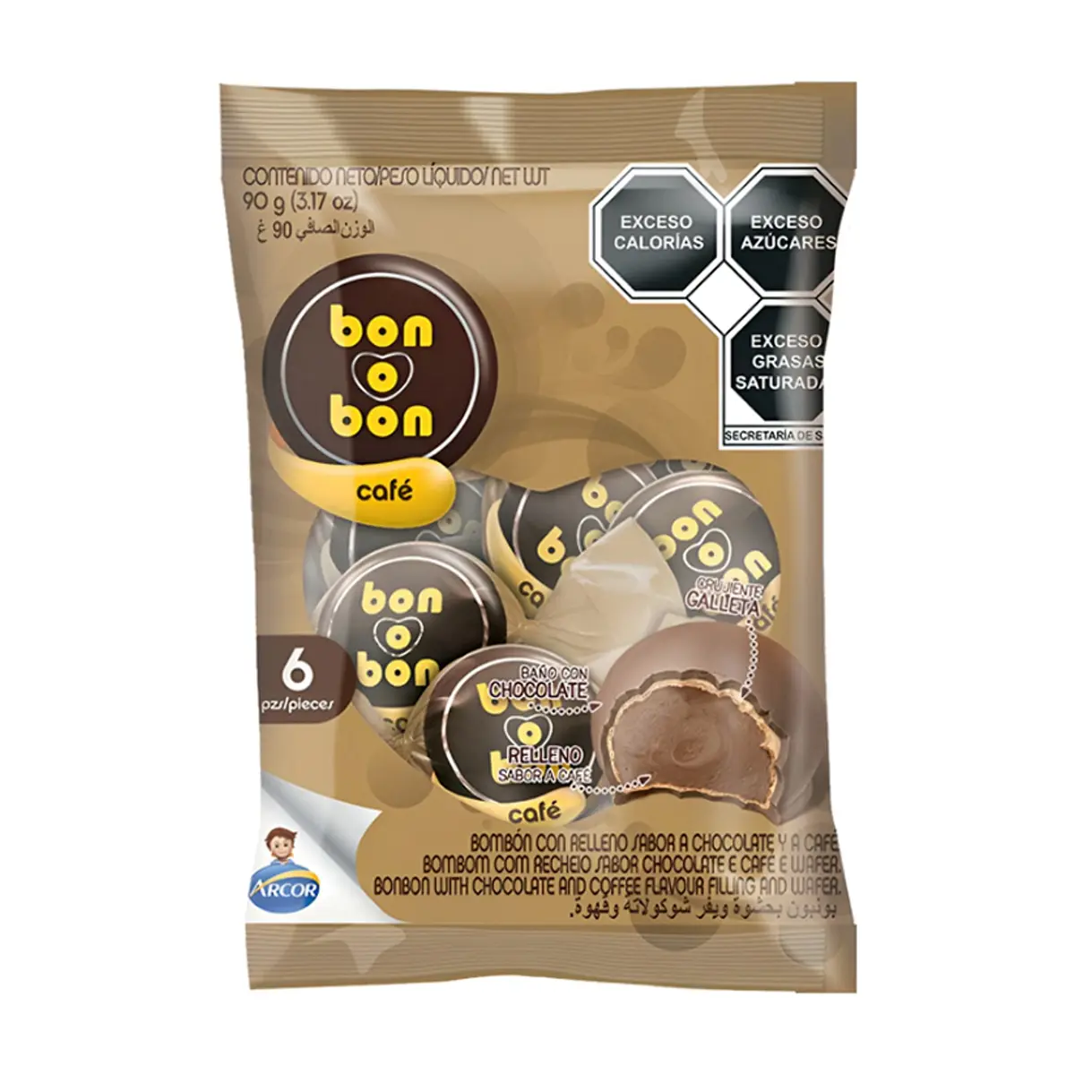 Bombon con relleno sabor a chocolate y café Bon o Bon Arcor (90 g / 3.17 oz) - Miniatura 4