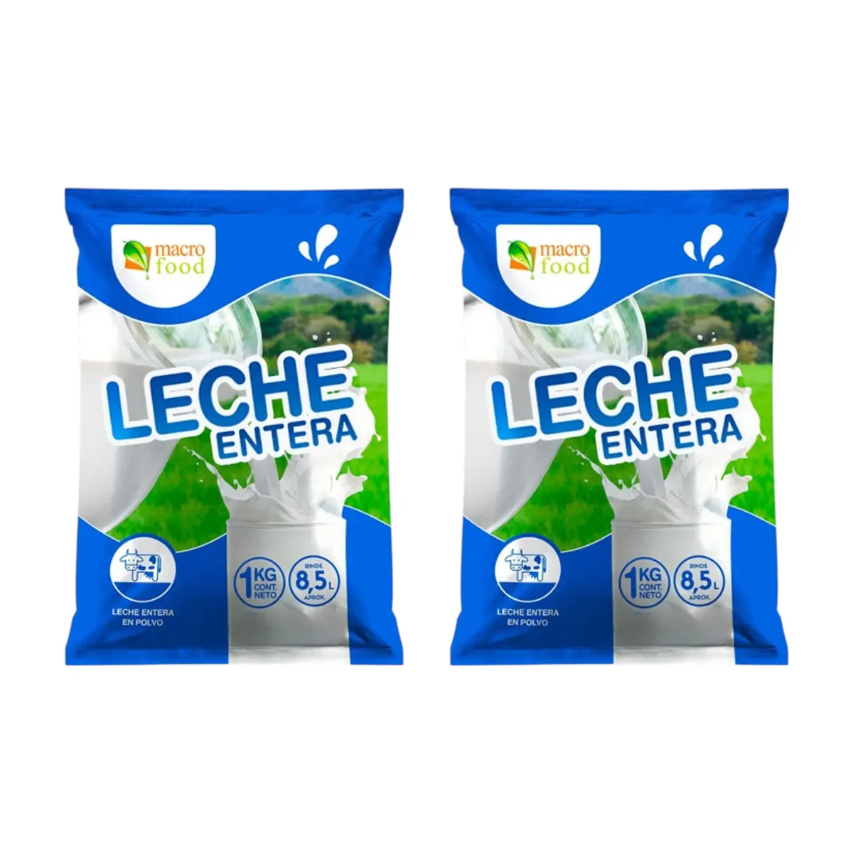 Leche entera en polvo Macro Food (2 x 1 kg / 2.2 lb)