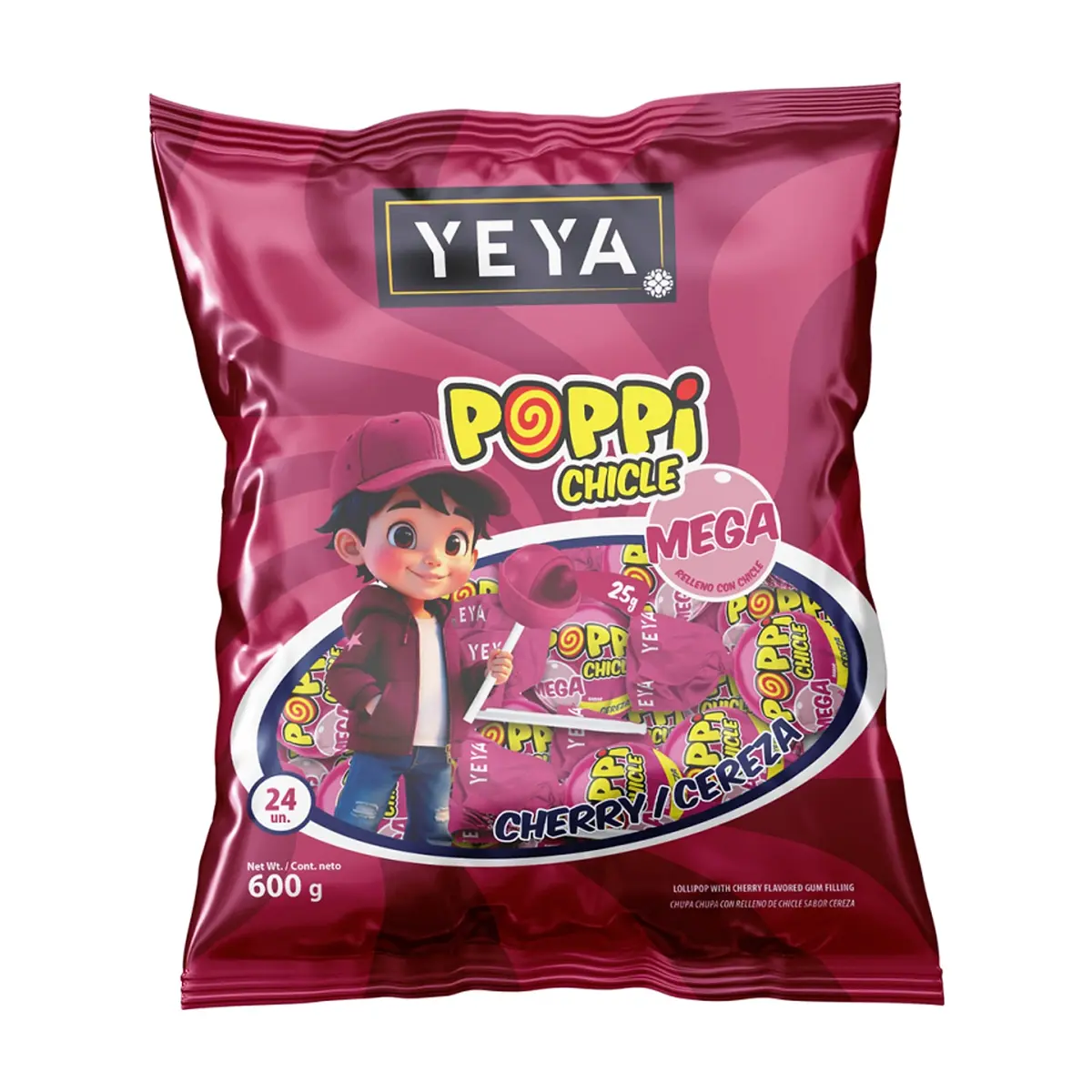 Chupa chupas con relleno de chicle sabor cereza YEYA (600 g / 1.32 lb)