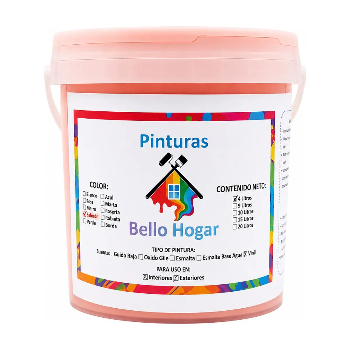 Pintura vinílica interior y exterior color salmón Bello Hogar (4 L)