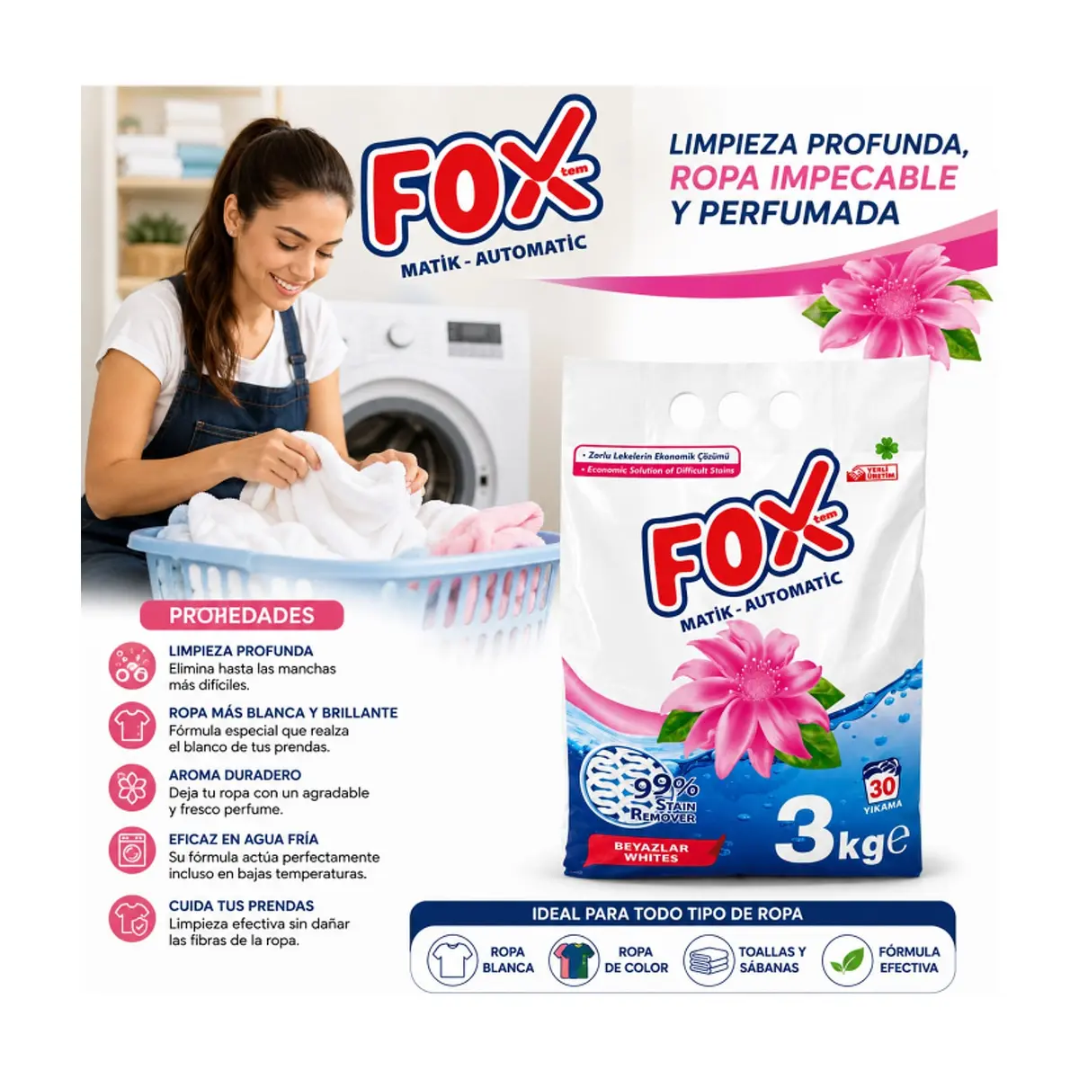 Detergente en polvo para ropa blanca Fox (3 kg / 6.61 lb) - Thumbnail 4