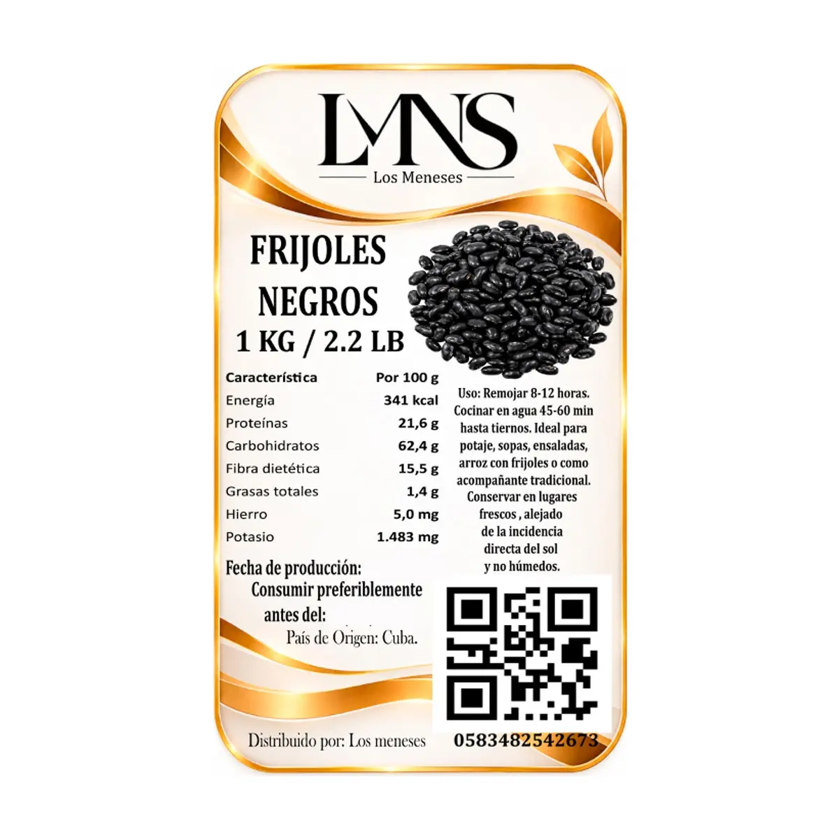 Frijoles negros Los Meneses (1 kg / 2.2 lb) - Thumbnail 2