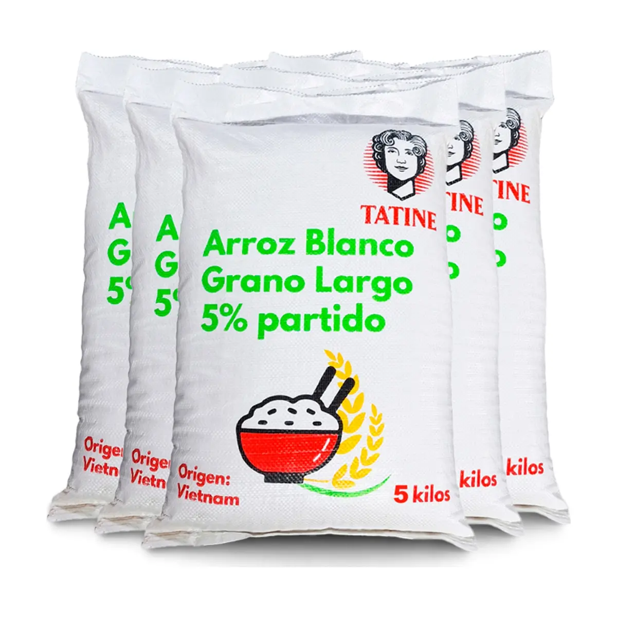 Arroz de grano largo 5% de grano partido Tatine (5 x 5 kg / 11.02 lb)