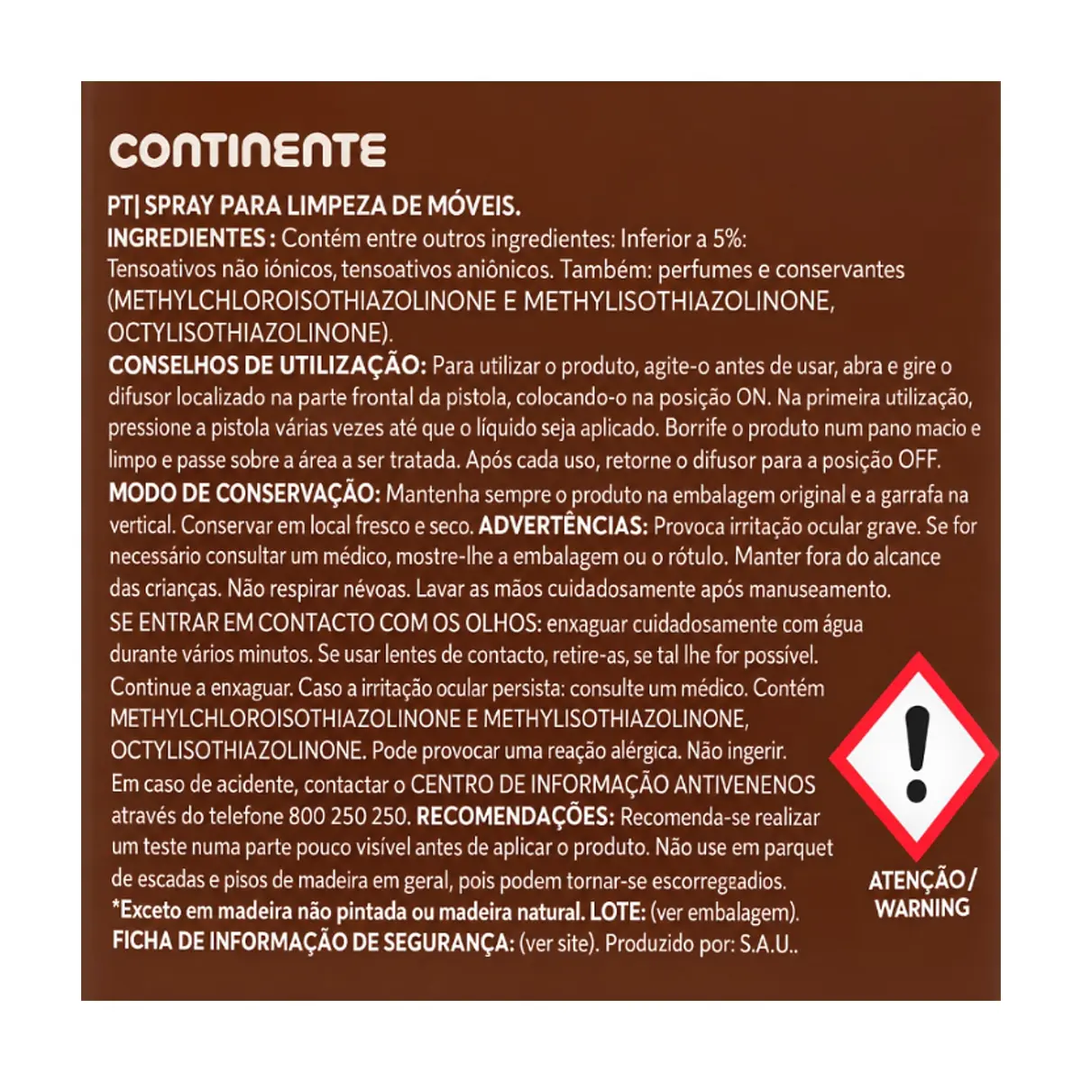 Limpiamuebles en spray Power+ Continente (750 ml / 25.36 floz) - Thumbnail 4