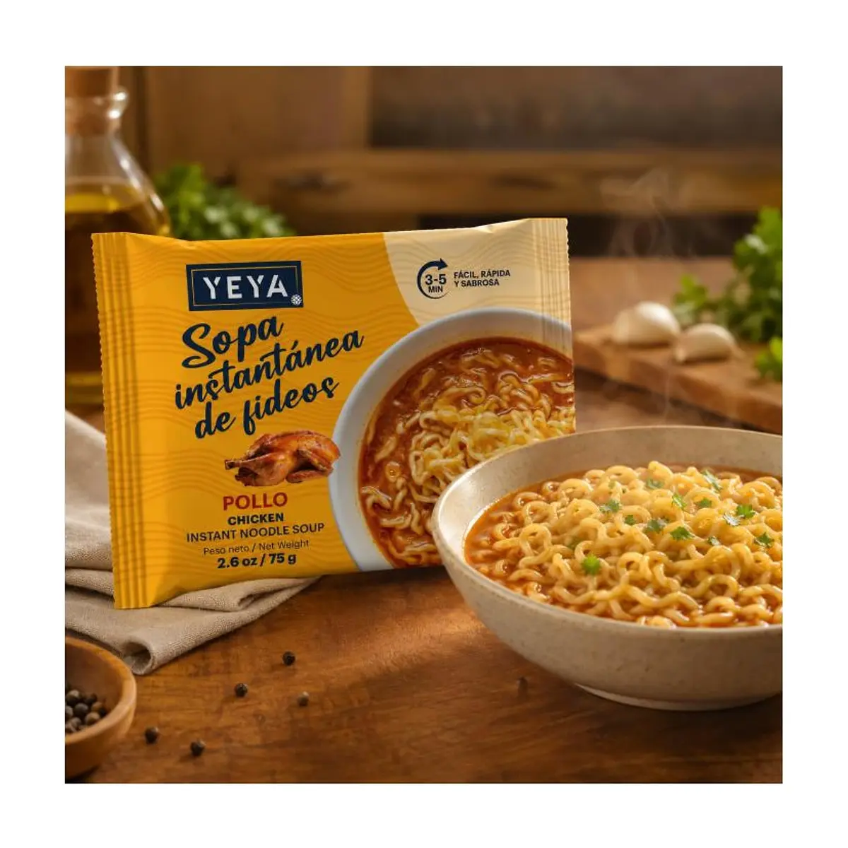 Sopa instantánea de fideos con sabor a pollo YEYA (75 g / 2.6 oz) - Thumbnail 4