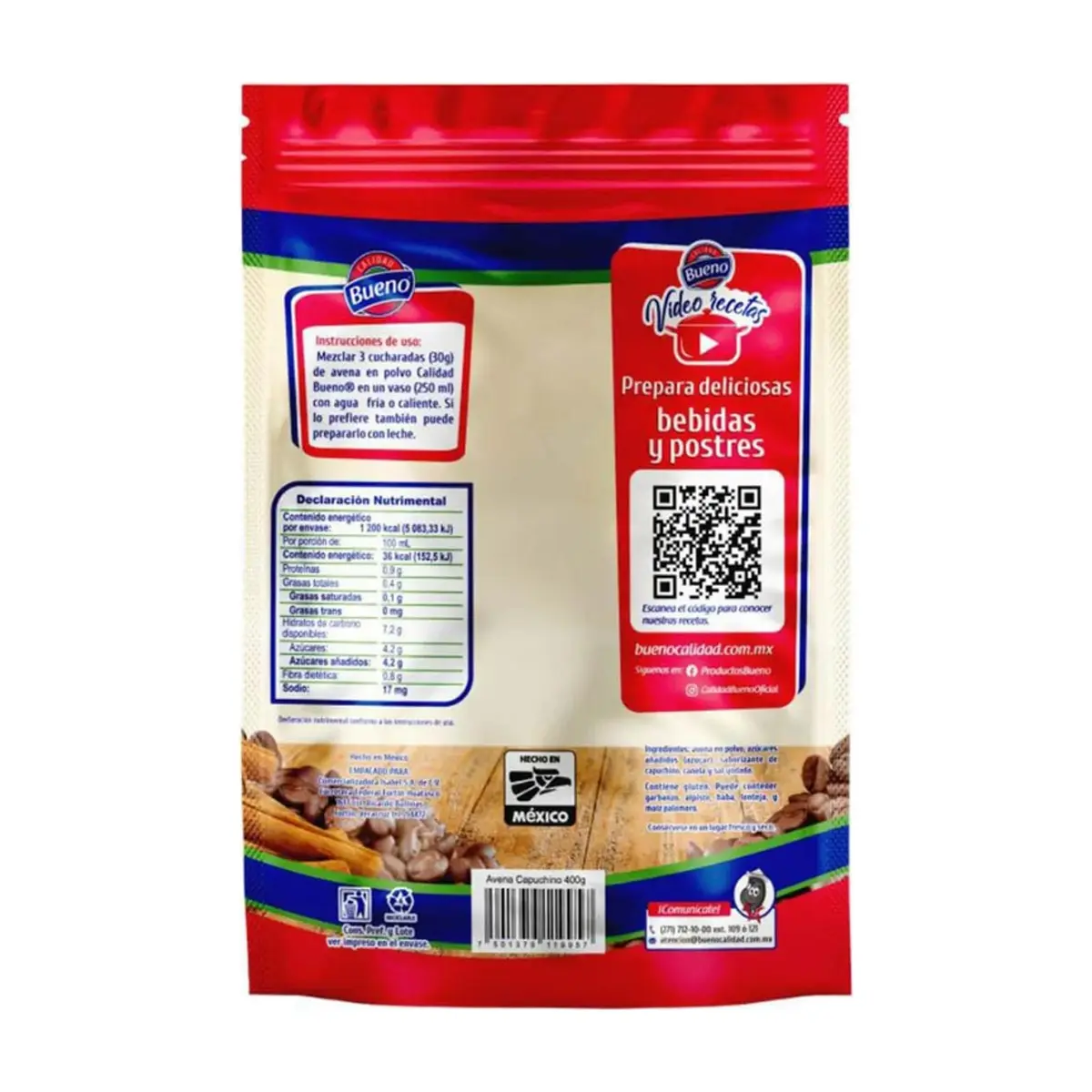 Avena en polvo sabor capuchino Bueno (400 g / 14.1 oz) - Miniatura 6